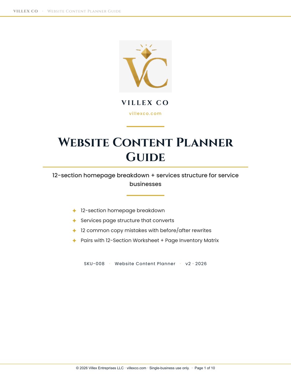 Website Content Planner, actual product page